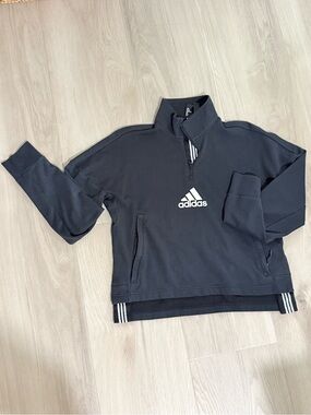adidas Black Pullover Half-Zip with White Stripe Detail